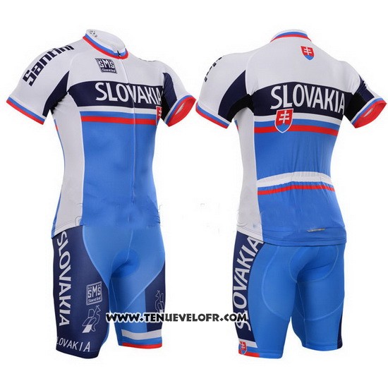 2013 Maillot Ciclismo Slovaquie Blanc et Bleu Manches Courtes et Cuissard